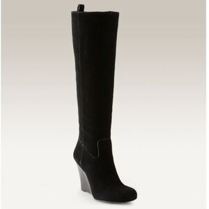 Tory Burch Dabney Black Suede Wedge Knee Boot